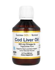 California Gold Nutrition жир из печени трески с омега-3 жирными кислотами, ЭПК, ДГК, витаминами A и D, норвежский, в форме триглицеридов, натуральный лимонный вкус, 200 мл (6,7 жидк. унции)