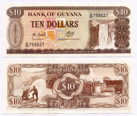 Банкнота Гайана 10 долларов 2009 год A/26 759527. UNC