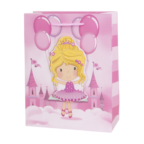 Пакет подарочный 3D, Принцесса-малышка, Розовый, с блестками, 23*18*8 см
