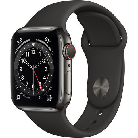 Часы Apple Watch Series 6 GPS + Cellular 40mm Stainless Steel Case with Sport Band (Black) (M02Y3)
