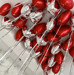 Шары Сердца красный и серебро