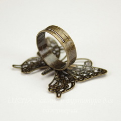 Основа для кольца с филигранной бабочкой  31х25 мм (цвет - античная бронза)