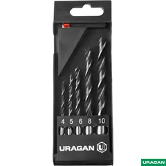 URAGAN 5 шт: 4-5-6-8-10 мм, набор спиральных сверл по дереву (29419-H5)