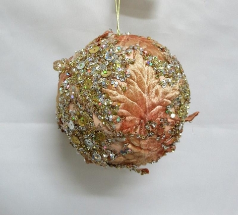 Шар с кленовыми листьями 13см ChristmasDeLuxe premium collection персиковый
