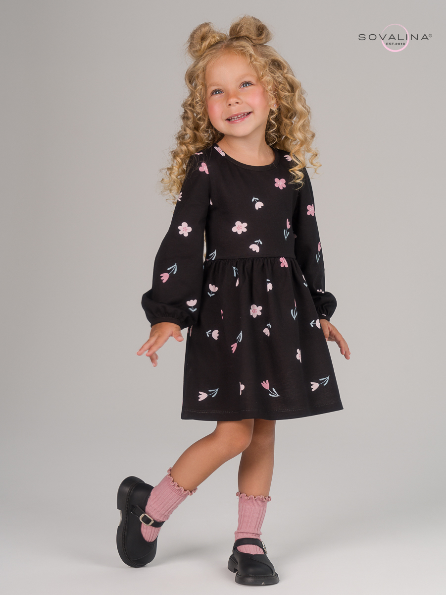 Платье Моана тюльпаны на черном