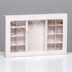 Коробка для 8 + 8 конфет + шоколад, с окном, белая 30×19.5×3 см