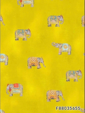В ПУТИ, ИНДИЙСКИЕ СЛОНЫ НА ЖЕЛТОМ, 100% хлопок