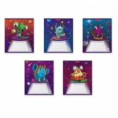 Тетрадь 18л., клетка, Erich Krause, скрепка, блок офсет, мелованный картон "Cosmic Monsters", 5 дизайнов