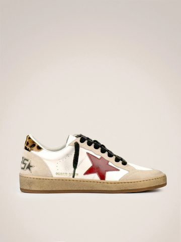 Ball Star in white leather with red star and pony skin heel tab