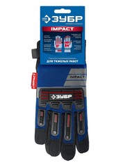 ЗУБР IMPACT р.L (9), синие, профессиональные комбинированные перчатки, антивибрационные, противоударные, Профессионал (11476-L)