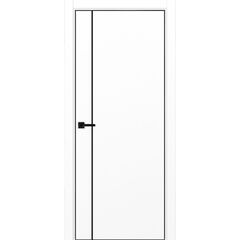 Купить Межкомнатная дверь экошпон Неаполь 204 белый снежный кромка алюминиевая чёрная