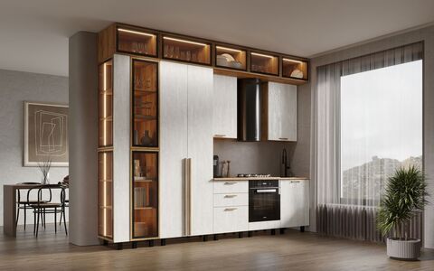 ЛДСП Кухня Рио NEW (дерево) 3,2/1260м (490) Компоновка №7 (Шелковый камень, Дуб Крафт (Дуб вотан))