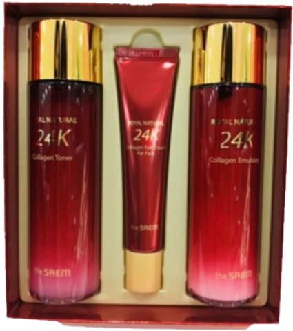 The Saem Royal Natural 24k Collagen Skin Care 2 Set Набор уходовый антивозрастной (тонер, эмульсия, крем для глаз)