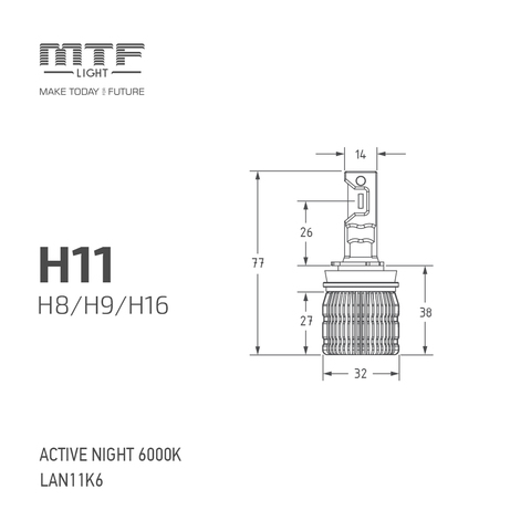 Светодиодные лампы MTF Light H11 ACTIVE NIGHT 6000K