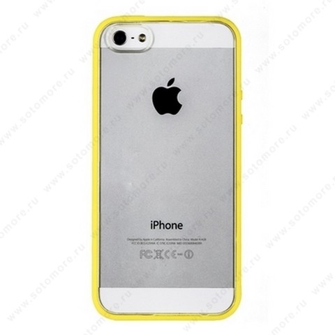Накладка прозрачная для iPhone SE/ 5s/ 5C/ 5 с цветной силиконовой желтой окантовкой