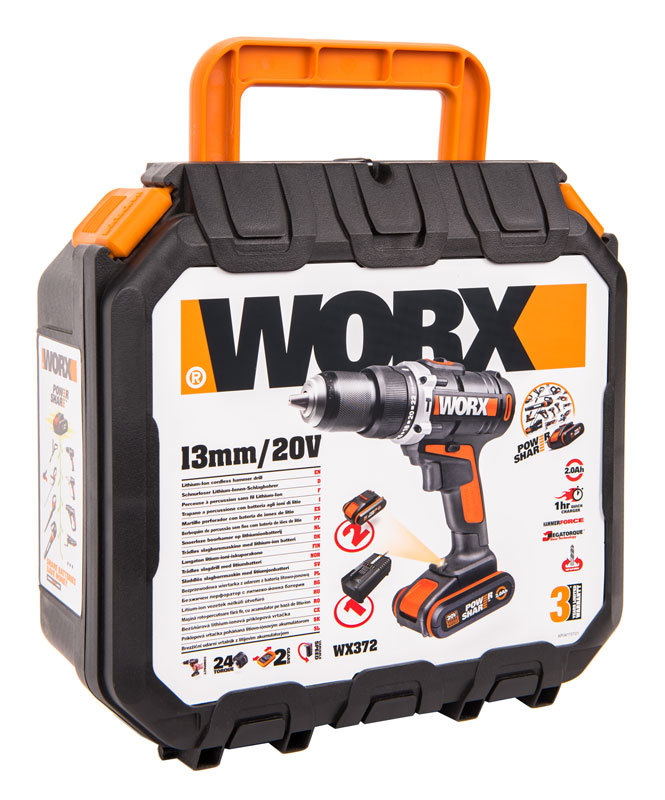 Дрель-шуруповерт ударная аккумуляторная WORX WX372, 20В, 50Нм, 2 Ач x2, кейс