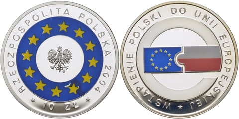 10 злотых Вступление Польши в ЕС в слабе PR68. Польша. 2004 год