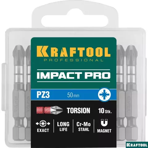 KRAFTOOL Impact Pro PZ 2, 50 мм, 10 шт, Ударные биты (26193-2-50-S10)
