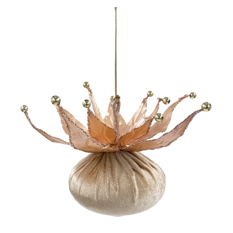 Шар-луковка с листьями 23х15см ChristmasDeLuxe premium collection бежевый/розовый