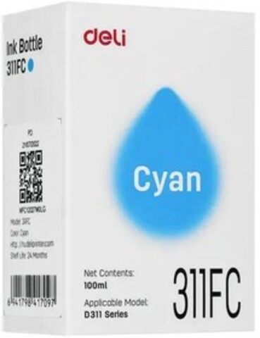Чернила водорастворимые Deli 311FC голубой 100 мл