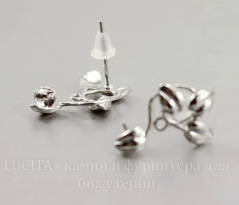 Пуссеты - гвоздики "Веточки" со штырьком, 18х9 мм (цвет - серебро)(с заглушками) ()