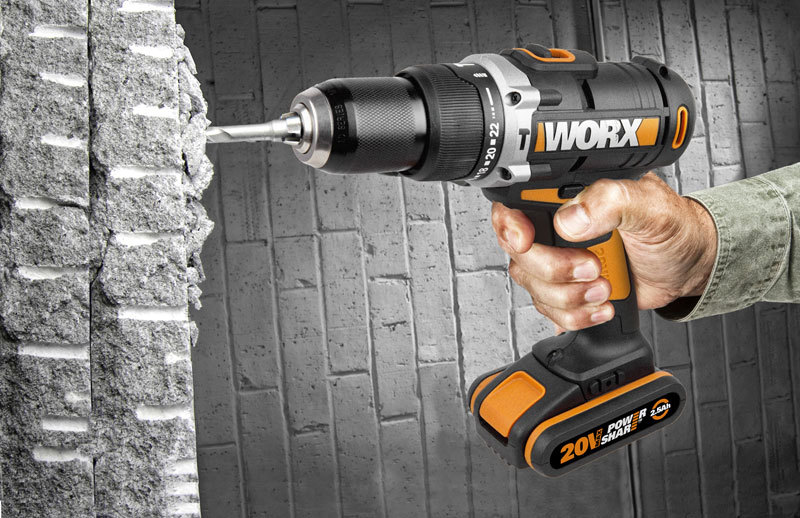 Дрель-шуруповерт ударная аккумуляторная WORX WX372, 20В, 50Нм, 2 Ач x2, кейс