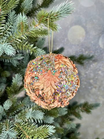 Шар с кленовыми листьями 13см ChristmasDeLuxe premium collection персиковый