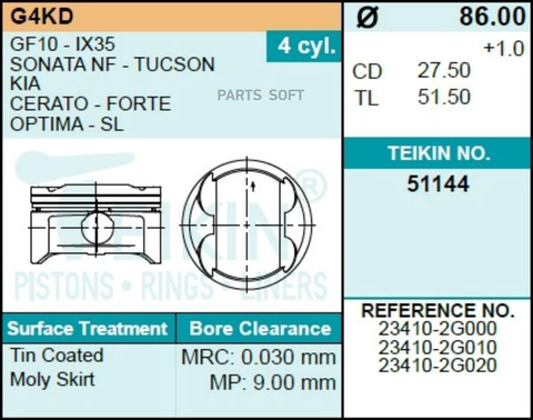 Поршень двигателя TEIKIN 51144 STD (4шт/упак)