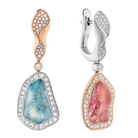 Серьги с Морганитом, Аквамарином и Бриллиантами, E0030-80/1