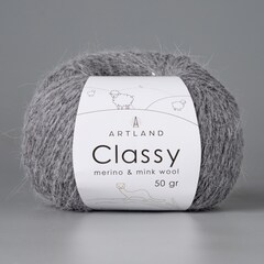 Classy, пряжа с люрексом и пайетками, шелк-5%, мериносовая шерсть-20%, нейлон-30%, норка-45%, 50 гр, 240 м, натуральный серый