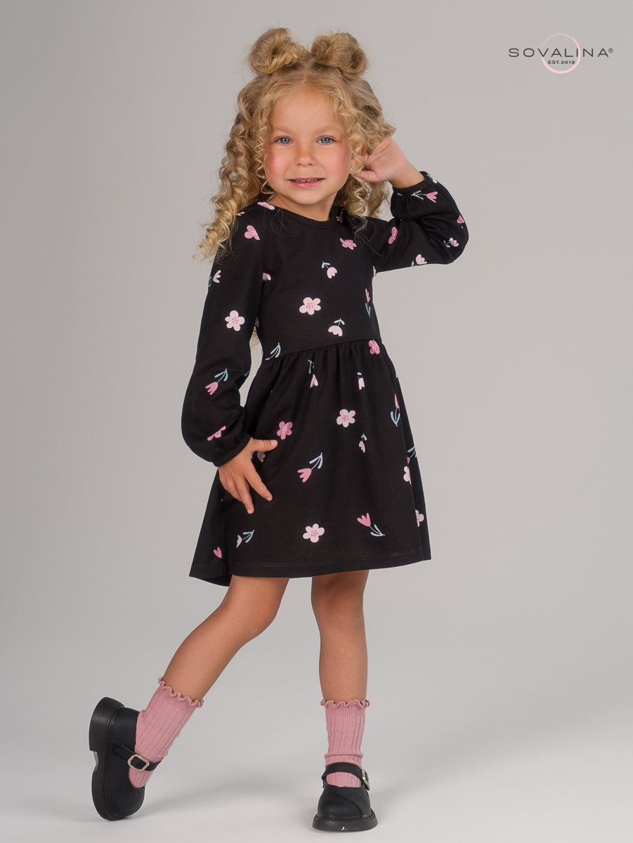 Платье Моана тюльпаны на черном