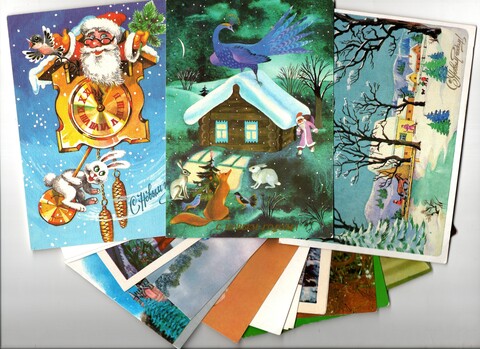 Подборка Новогодних поздравительных открыток — 15 штук — разные, чистые, без повторов