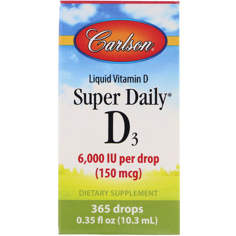 Carlson Labs, Super Daily D3, 150 мкг (6000 МЕ), 10,3 мл (0,35 жидкой унции)