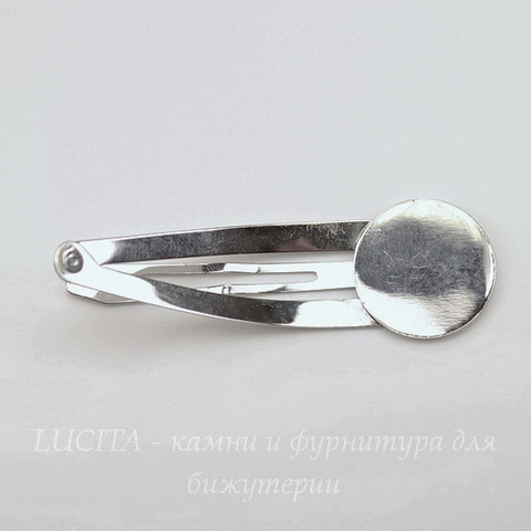 Основа для заколки клик-клак с площадкой 20 мм, 64х20 мм (цвет - платина)