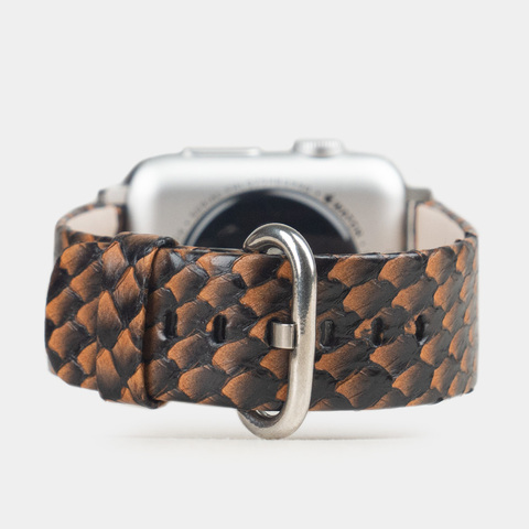 Ремешок для Apple Watch 40/41/42 mm из кожи лосося, цвета черно-оранжевый градиент