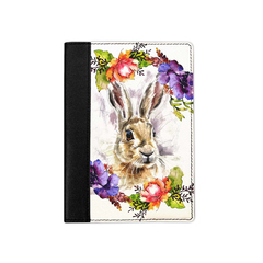 Ежедневник комбинированный с обработанными краями "Цветы и кролик" черный, белая вставка