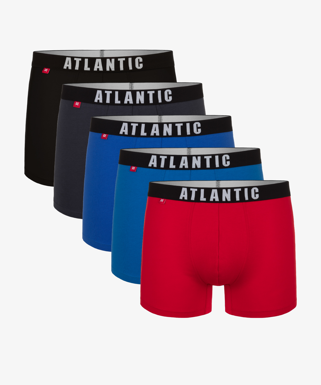 Мужские трусы шорты Atlantic, набор из 5 шт., хлопок, графит + черные + красные + голубые + бирюзовые, 5SMH-004