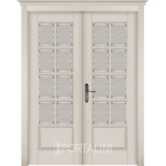 Купить Межкомнатная двустворчатая дверь массив ольхи Лондон 1 слоновая кость остеклённая