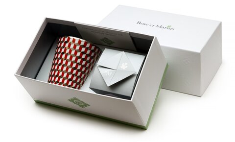 Свеча парфюмированная 200г Rose et Marius Tometo rouge motif platin зеленая