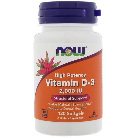 Now Foods, Высокоактивный витамин D-3, 2000 МЕ, 120 мягких таблеток (бычий желатин)
