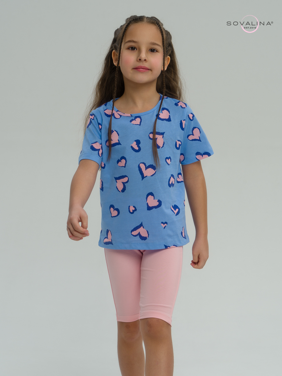 Костюм Актив розовые сердечки на голубом-розовый