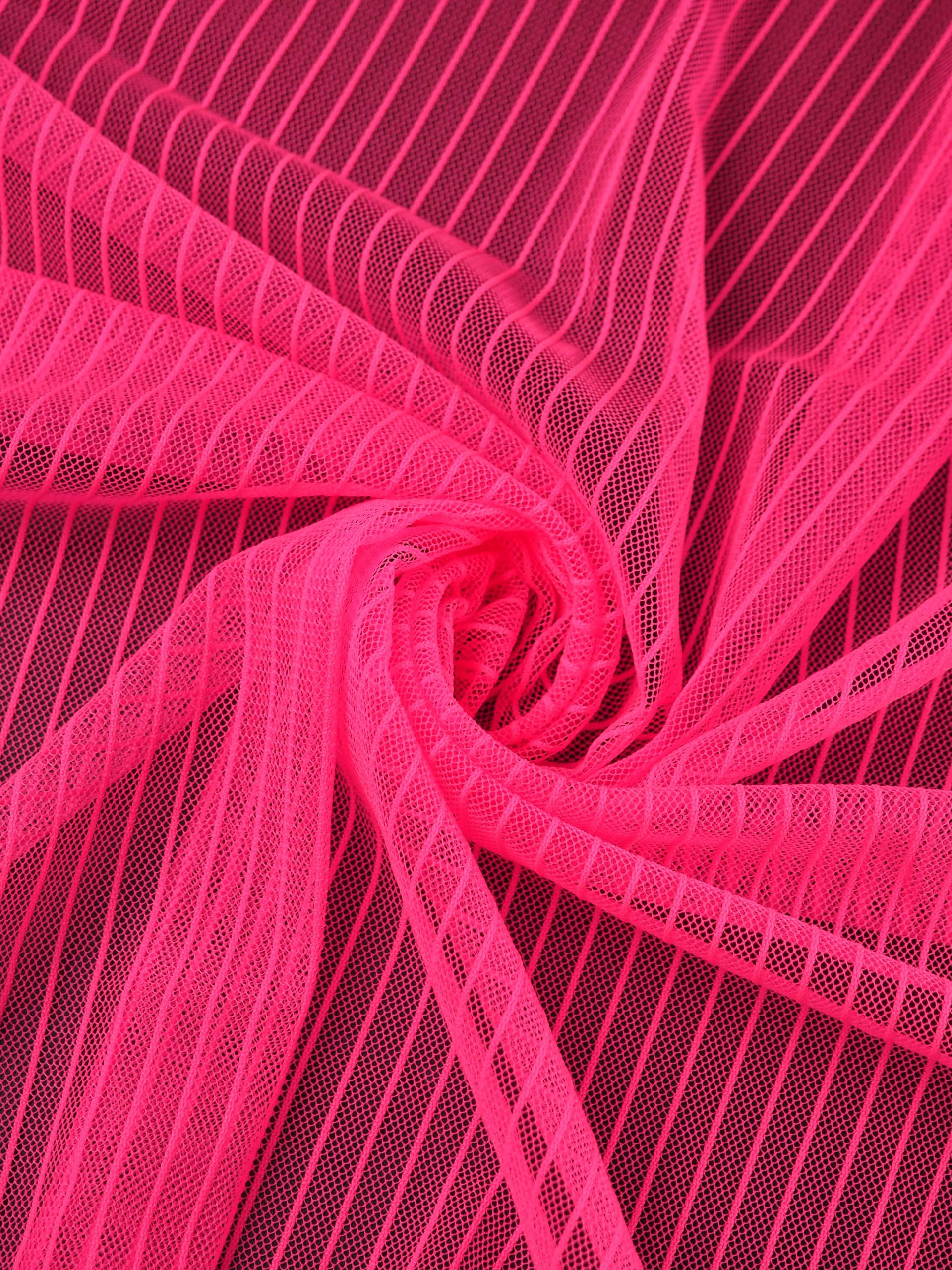 Сетка в полоску розовая неоновая малоэластичная метражом