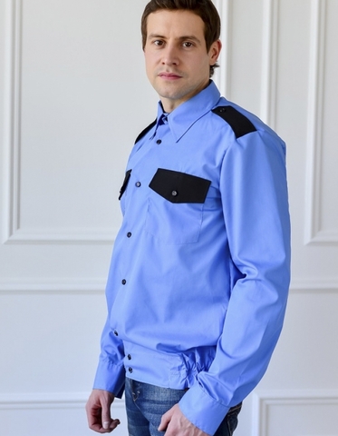Рубашка Охранника на резинке цв.Голубой длинный рукав