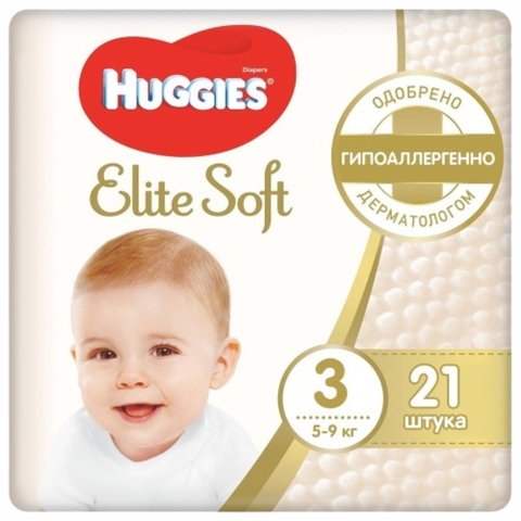 Подгузники HUGGIES Elite Soft 21 шт №3 РОССИЯ