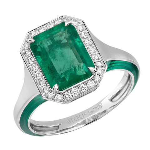 Кольцо с изумрудом и бриллиантами, Эмаль, R0143-11/3