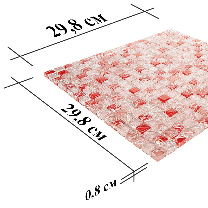 ICE-05 Стеклянная мозаичная плитка Natural Ice красный розовый квадрат глянцевый