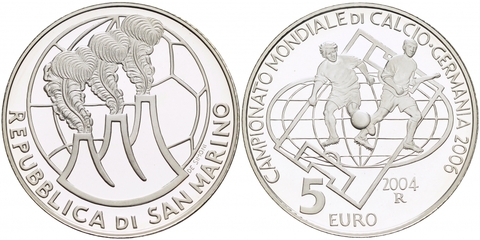 5 евро Чемпионат мира по футболу в Германии 2006 г. Сан-Марино. 2004 год