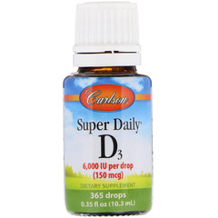 Carlson Labs, Super Daily D3, 150 мкг (6000 МЕ), 10,3 мл (0,35 жидкой унции)