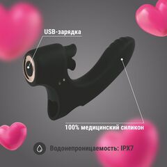 Черный вибромассажёр с клиторальной стимуляцией - 13,2 см. - 