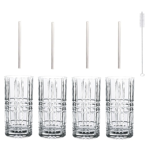 Набор из 4-х стаканов Longdrink 445 мл + 4 стеклянных трубочки + щеточка для чистки артикул 103144. Серия Tastes Good